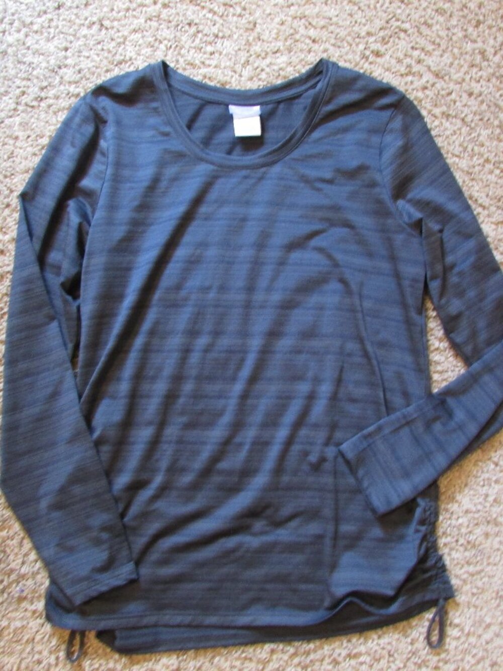 NWOT Danskin XL Gray Black Striped Long Sleeve Athletic Shirt Drawstring Sides